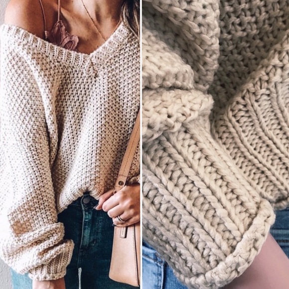 Latte Ribbed Hem Loose Knit Oversized Sweater - Picture 2 of 5